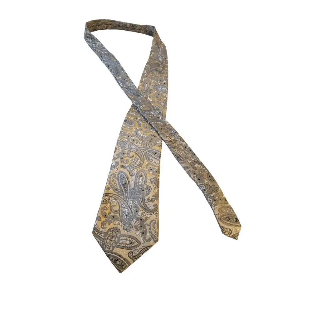 Pronto Uomo Couture‎ Mens luxury paisley silk neck tie Gold Tan x-Long Designer